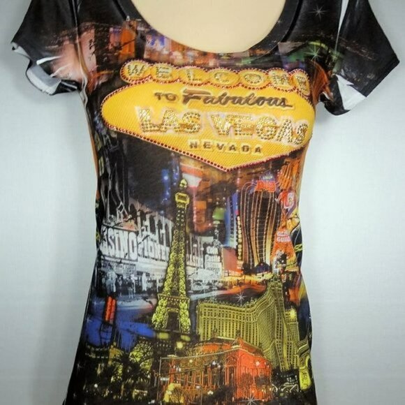 Las Vegas The Strip Beaded Graphic Tee Shirt Small - Picture 1 of 8